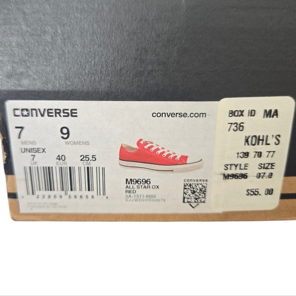 Converse Red Canvas Sneakers Size Mens7/womens 9 - Picture 6 of 6